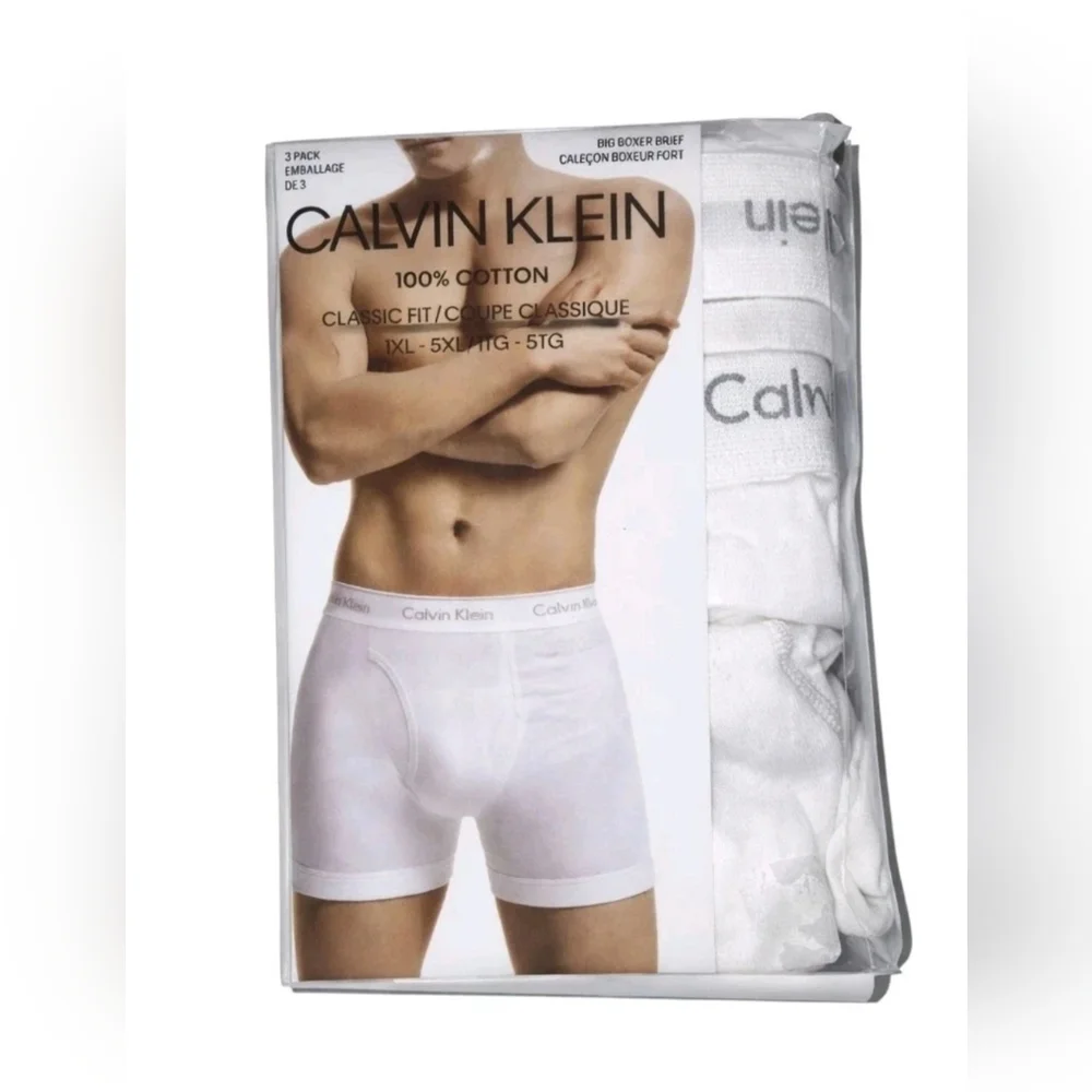 Men’s Big & Tall Calvin Klein Boxer Briefs 3-Pack White Cotton Underwear 5XL